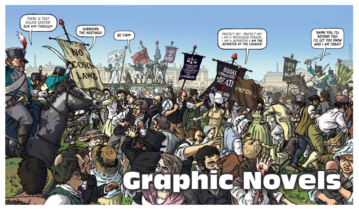 Polyp graphic novels book bookshop buy history science skepticism democracy enlightenment education historical drama justice courage luddites peterloo chartists suffragettes regency manchester vote ballot think conspiracy theories religion deism politics revolution